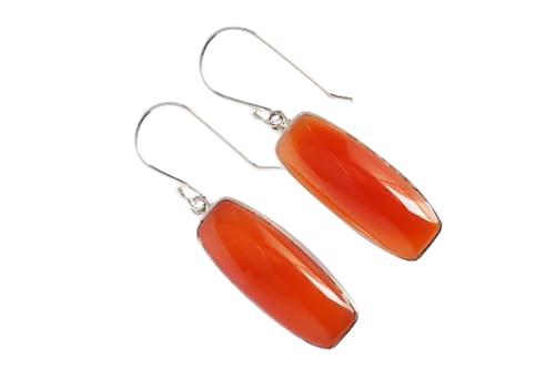 Boucles d'oreilles en cornaline rectangulaire argent 925 pendantes rouge vif pour femme