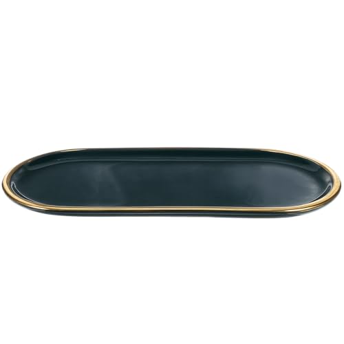 ibasenice 1pieza Bandeja Decorativa de Cerámica con Borde Dorado Plato Organizador para Joyas y Accesorios de Baño Almacenamiento Práctico para Dormitorio y Tocador Diseño Nórdico Elegante