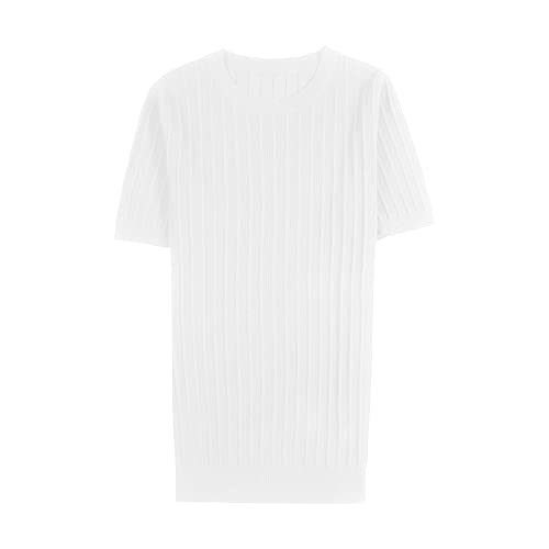 Maiyifu-GJ Men Solid Knitted Tee Fitness Slim Fitted Ribbed Short Sleeve Crewneck Casual Sweater Pullover