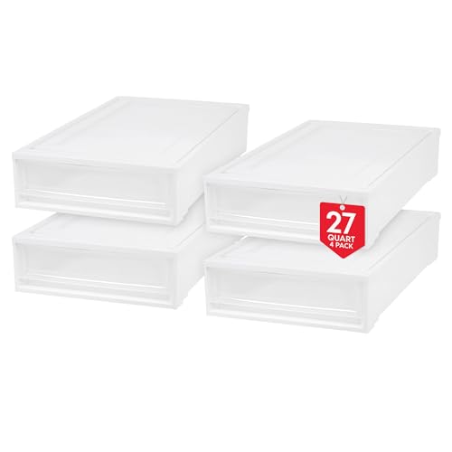 IRIS USA 4-Pack, 27 Qt. Under Bed Storage Bin with Sliding Drawers, White
