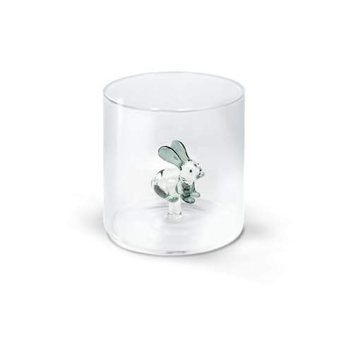 WD Lifestyle Bicchiere in vetro borosilicato. Capacità 250 ml. Decoro coniglio.
