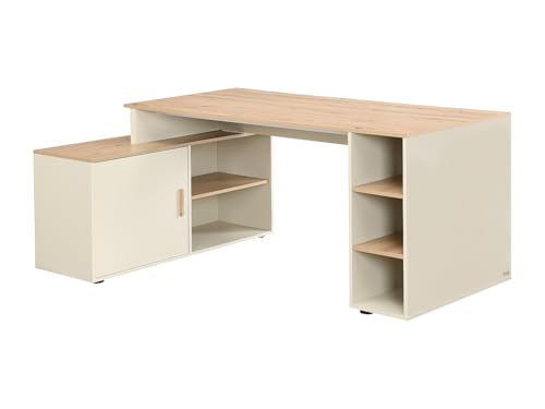 Vente unique Escritorio de Esquina con Almacenamiento   MDF   Beige y Natural   ROMIARA