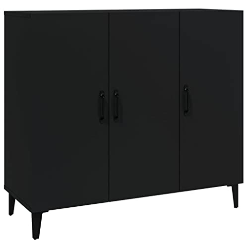 vidaXL Aparador Armario Auxiliar Alacena Mesa Consola Entrada Pasillo Vestíbulo Recibidor Mueble de Madera Contrachapada Negro 90x34x80 cm