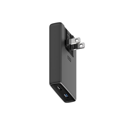 Nomad 65w Slim Power Adapter Carbide Flat Wall Charger with Dual USB C Cable Ports Flat Charger Block with Fast Charge Ports Slim Charger Block Flat USB C Wall Plug and Wall Charger