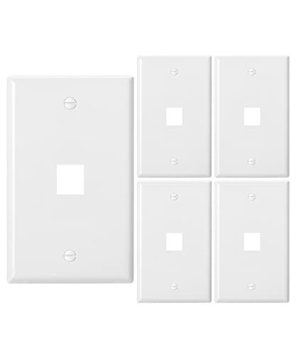 Bates 1 Port Keystone Jack Wall Plate - 5 Pack Ethernet Cat6 1 Gang
