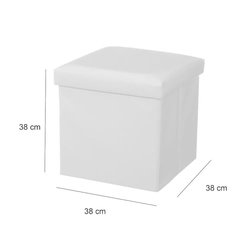 LEKE GO Baúl Puff Taburete para almacenaje Plegable, Capacidad de Carga 100 kg, Tapizado PVC, Acolchado, para Sala de Estar, Dormitorio, Entrada, Blanco (38x38x38 cm, Blanca) - imagen 3