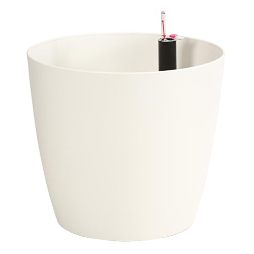 Dehner Pflanztopf Mila mit Selbstbewässerungs-System, Ø 30 cm, Höhe 26 cm, Kunststoff, weiß