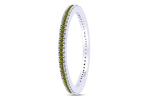 Jewel Zone US Simulated Green Peridot Eternity Stackable Wedding Ring in 14k White Gold Over Sterling Silver (1/5 Ct)3