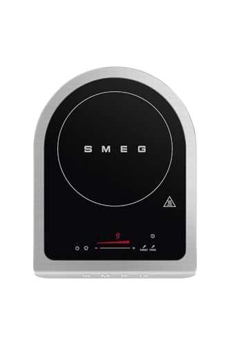 Smeg, Plaque de Cuisson à Induction Portable PIC01WHMEU, Programmes de Barbecue, Fonction de Friture et de Maintien au Chaud, 9 Niveaux de Puissance, Fonction Boost, Accessoires Inclus, 2100W, Blanc