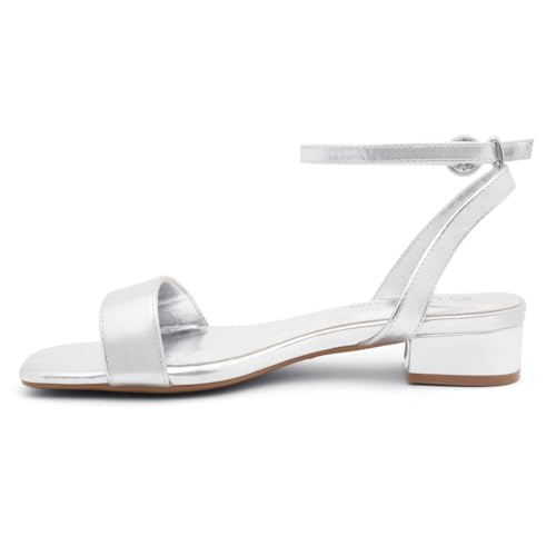 Image of Shoe Land Low Heels for Women 1 Inch Chunky Block Heeled Sandals Square Open Toe Strappy Ankle Strap Dressy Sandals for Wedding Prom Party Office