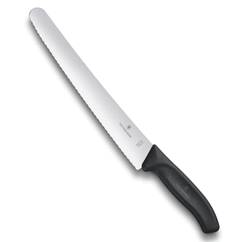 Victorinox, Swiss Classic, Cuello de pastelería hoja muy afilada, filo dentado, 26 cm, mango de plástico robusto, acero inoxidable, negro
