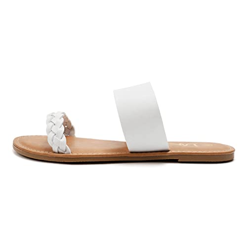 LM Women's Braided Slide Sandals Open Toe Two Band Slip On Flat Sandals Casual Summer Sandals2