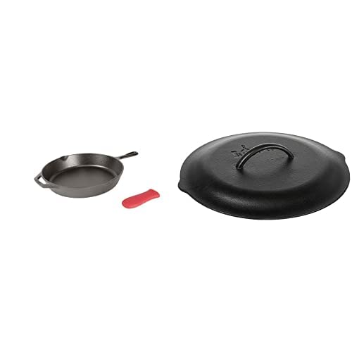 Lodge Pre-Seasoned Cast Iron Skillet with Assist Handle Holder, 12", Red Silicone & 12 Inch Cast Iro