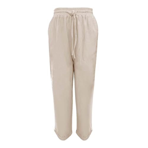 Linen Pants Women Lounge Athletic Work Elastic Comfy Bermuda Petite High Waisted Palazzo Capri Joggers Set2