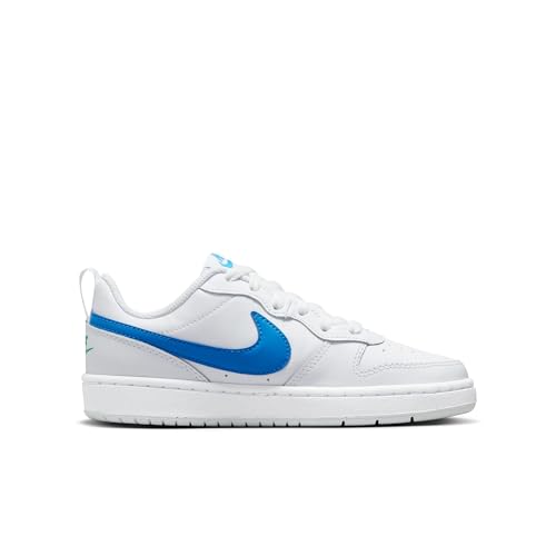 Image of Nike Unisex Court Borough Low 2 White /Photo Blue-Pure Platinum Basketball Shoes UK 3.5