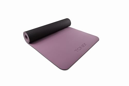 TONE Fitness 1/4" Yoga Mat, Non-Slip Pilates Mat, Purple/Black V Pattern