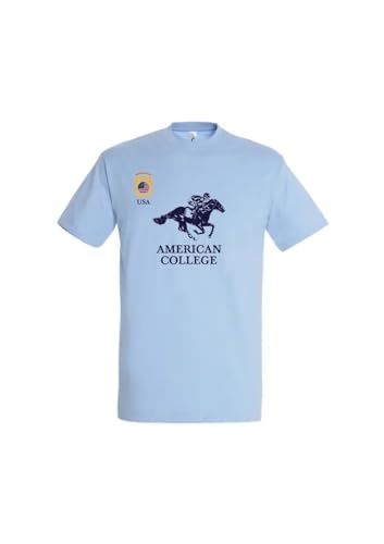 AMERICAN COLLEGE USA T Shirts Manches Courtes Hommes Femmes, Camisetas Unisex Adulto, Bleu Ciel,