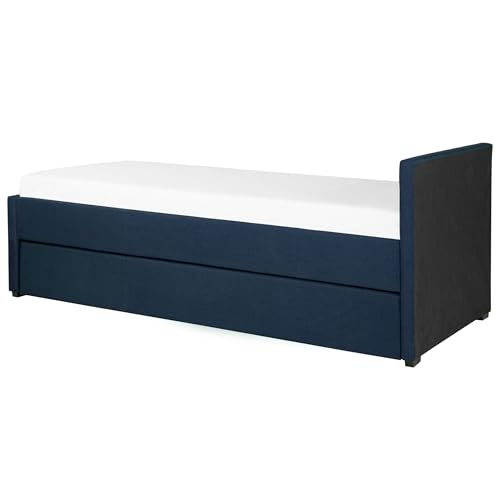 Beliani Tagesbett ausziehbar Stoffbezug Leinenoptik blau Lattenrost 80x200 cm Marmande – Bild 8
