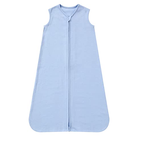 Image of DaysU Cotton Baby Sleep Sack, Sleeveless Baby Sleeping Bag with Two-Way Zipper, Solid Color Baby Wearable Blanket for Newborn Baby Boys 6-12 Months, 1-Pack, Blue, 0.5 TOG