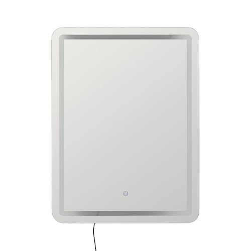 LOLAhome Espejo de Pared con Luz Led Blanca de 4500 Kelvin con Botón Táctil y Enchufe Europeo Rectangular de 80x60 cm con Marco Plateado