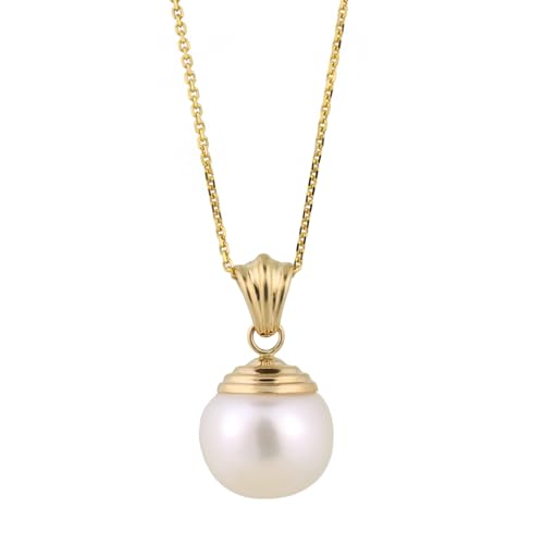 Solid 14K Yellow Gold Pendant, Freshwater Cultured Pearl 11 mm,