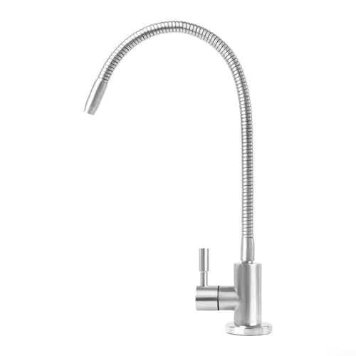 Grifo de agua con filtro de cuello de cisne hecho de acero inoxidable 304 para unidades de ósmosis inversa, grifo de agua potable de cocina de 1/4 pulgadas, color plateado, altura total de 344 mm