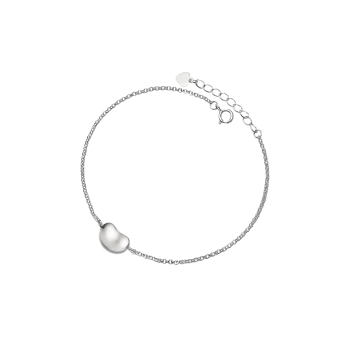 PERIMADE 18K Gold Plated Small Bean Charm Bracelet for Women, Dainty 925 Sterling Silver Stackable Bracelet, Adjustable Chain Bracelet Birthday Friendship Gift Mom Daughter Best Friend