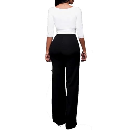 Women's Stretchy High Waisted Wide Leg Button-Down Pants Sailor Bell Flare Trousers2
