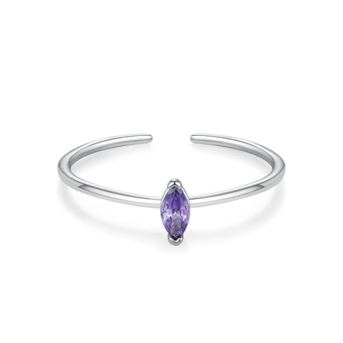 Bague ouverte en or blanc 18 carats avec améthyste marquise véritable pour femme