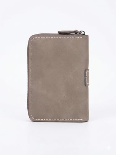 Image of 9 Slot RFID Orignal Leather Credit Debit Card Holder Wallet Money Coin Zipper Purse for Men & Women (Grey)