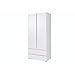 Armadio a 2 Ante a Battente, Armadio con 2 cassetti, Armadio guardaroba con barra appendiabiti e ripiani Armadietto, 92x51x204cm MOON M2 Bianco