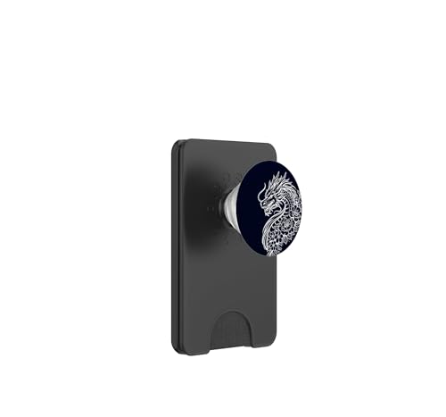 PopSockets PopWallet MagSafe Dragon Flowers blanc et son porte-carte amovible
