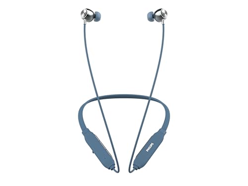 Image of Philips Audio TAN1159BL /94 Bluetooth Wireless Neckband with Mic, Magnetic Earbuds, Bombastic Rich Bass - 10 mm Drivers, 10 Mins Charge - 12 Hrs Music, 30 Hrs Battery Life, IPX4 Water Resistant (Blue)