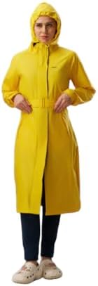 ZEEL Ladies High Neck Polyester Raincoat along with Pocket, Waterproof Long Raincoat with Belt Diva Yellow XL