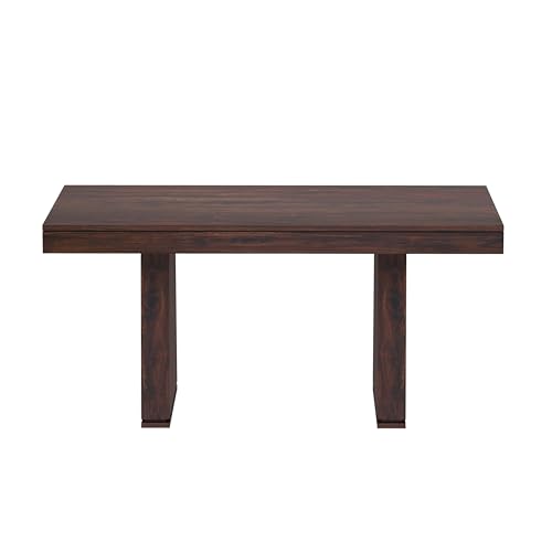 Image of Solid Wood 6 Seater Dining Table | Sheesham Wood Six Seater Dining Table with Cushion Chairs | Wooden Furniture Dinner Table with 6 Chairs | Walnut Finish with Cream Upholstery