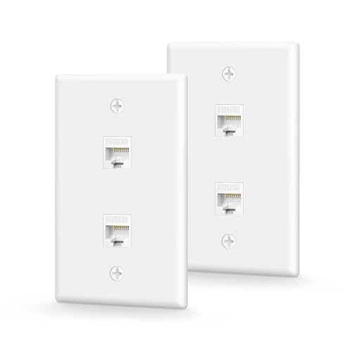 VCE 2 Port Wall Plate with Cat6 Keystone Coupler UL Listed, White, 2 Pack
