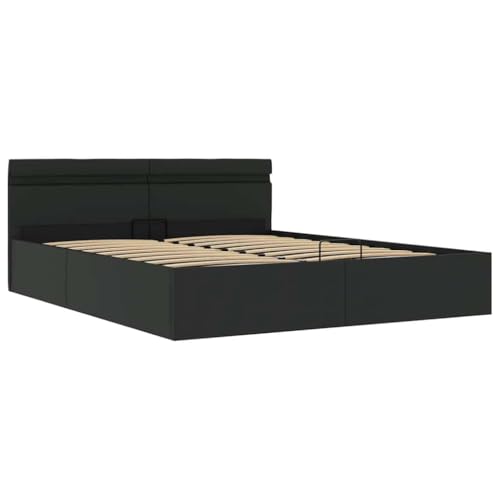 vidaXL Cama Canapé Hidráulica con LED Cuero Sintético Somier Decoración Interior Resistente Robusta Duradera Práctica Cómoda Útil Negro 180x200cm
