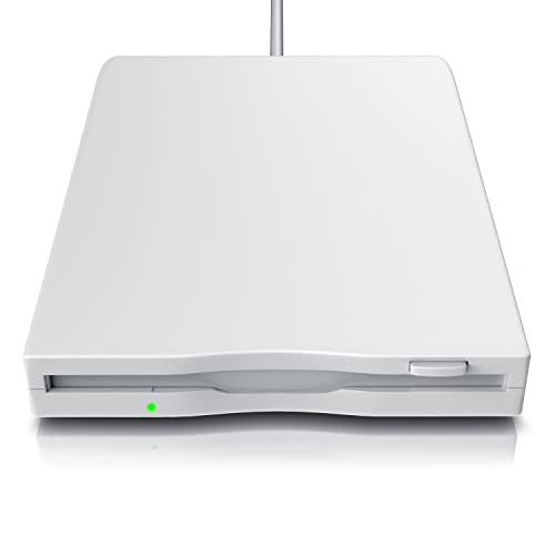 CSL - Externes USB Diskettenlaufwerk FDD 1,44MB 3,5 Zoll - PC und MAC - Slimline Floppy Disk Drive Extern - Portable - Plug and Play - in weiß - Windows 11 fähig