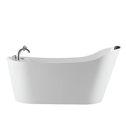 Empava 67'x 30' Freestanding Whirlpool Tub,560W Stand Alone Jetted Bathtub,Slipper Shape with Lumbar and Cervical Support, with 110V Power Plug, ETL Certified