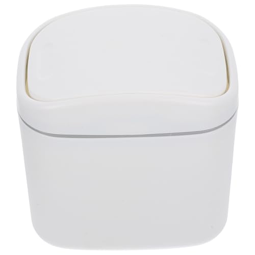 TOGEVAL Cubo de Basura Pequeño Tapa Abatible para Escritorio Papelera de Plástico Blanca y Gris 1 Unidad Adecuado para Oficina Dormitorio y Hogar Papelera de Encimera Funcional y