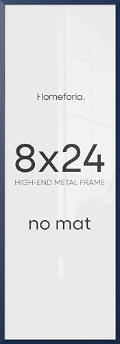 Image of Homeforia 8x24 Panoramic Frame Navy Blue, High End Metal 8 x 24 Picture Frames without Mat, 24x8 Hanging Navy Blue Poster Frames for Wall, 8by24 Display Photo Frame, Tempered Glass, Wall Kit, Set of 1