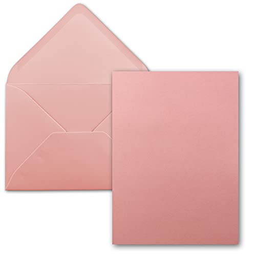 Set of 25 Cards with Envelopes - DIN A5 Single Cards, Dusky Pink, 14.8 x 21 cm with DIN C5 Envelopes, Dusky Pink, 15.4 x 22 cm - Wet Adhesive