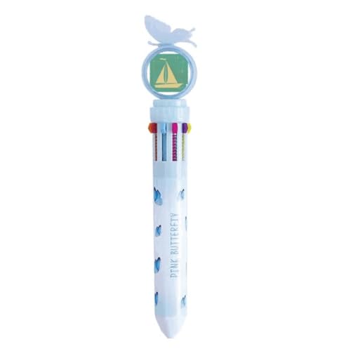 Stylo à bille rétractable multicolore au design de voile sportive et corps bleu
