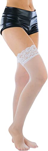 Image of ToBeInStyle Women's Wide Floral Lace Fishnet Thigh Hi Stockings