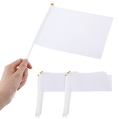 Remerry 50 Pieces Sublimation Flags Blank 5.51 x 8.27 Inch Small White Flags on Sticks with Pole for DIY Parades Birthday Wedding Decor Grand Opening Carnival Events Celebration