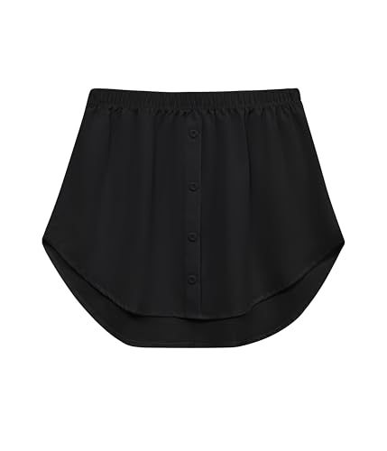 Vlazom Damen Mini Unterrock Shirt Blusenrock Hemdverlängerung Lower Skirt Sweep Rocksaum mit Knöpfen（XXL，Schwarz）