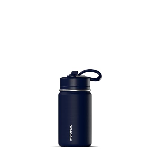 Hydrapeak Mini 14oz Water Bottle with Straw Lid, Stainless Steel Double Wall Insulated Water Bottle | Leak-Proof and Spill-Proof Water Bottle, 24 Hours Cold (Navy)