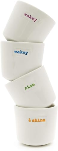 Keith Brymer Jones - Word Range - Ceramic Set of 4 Egg Cups - Gift Boxed - Wakey Wakey Rise & Shine