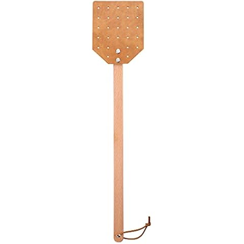 Leather Fly Swatter Fly Swat Heavy Duty Insect Mosquito Wasp Pest Control Rustic Design with 19 Inch Long Wooden Handle (1 Piece) Cover