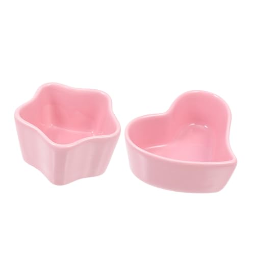 Mipcase Set of 2 Small Ceramic Pet Bowls Guinea Pig Hamster Food Water Bowl in Pink Sturdy Design